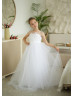 Illusion Neck White Lace Tulle Flower Girl Dress